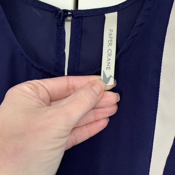 ❤️Paper Crane Blouse Navy Cream Sleeveless M - Picture 4 of 6